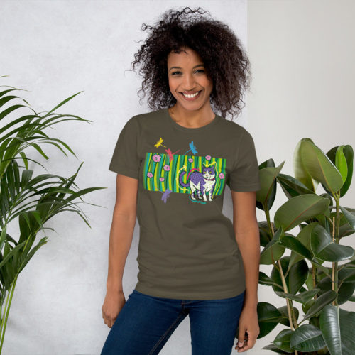 CAT-IN-THE-GARDEN-tshirt military green