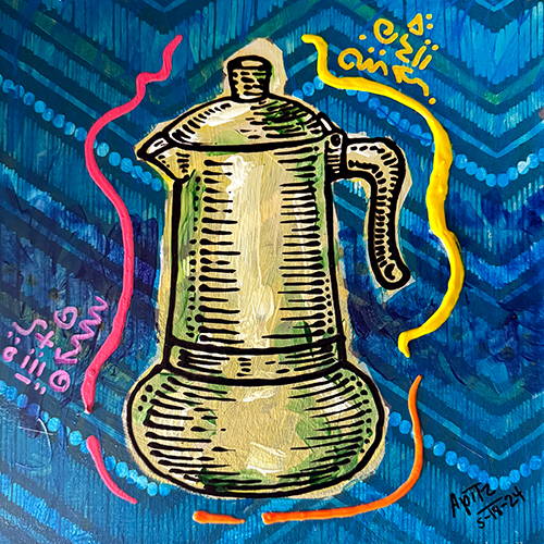 Coffee Greka Blue in Canvas by Carlos Apitz Pop Art