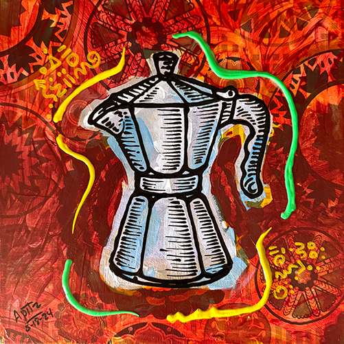 Coffee Greka Red in Canvas by Carlos Apitz Pop Art