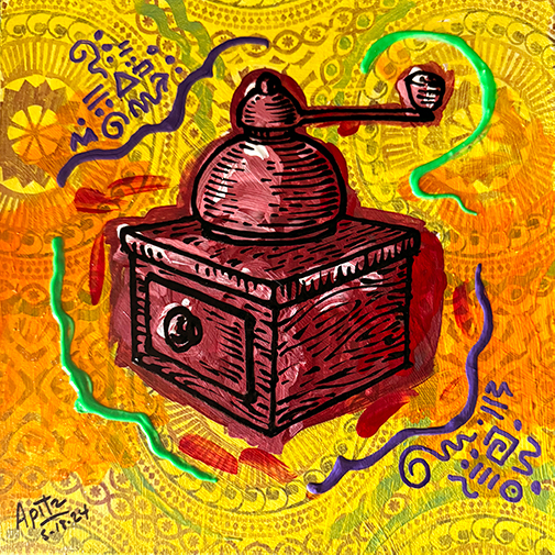 Coffee grinder yellow canvas by Carlos Apitz