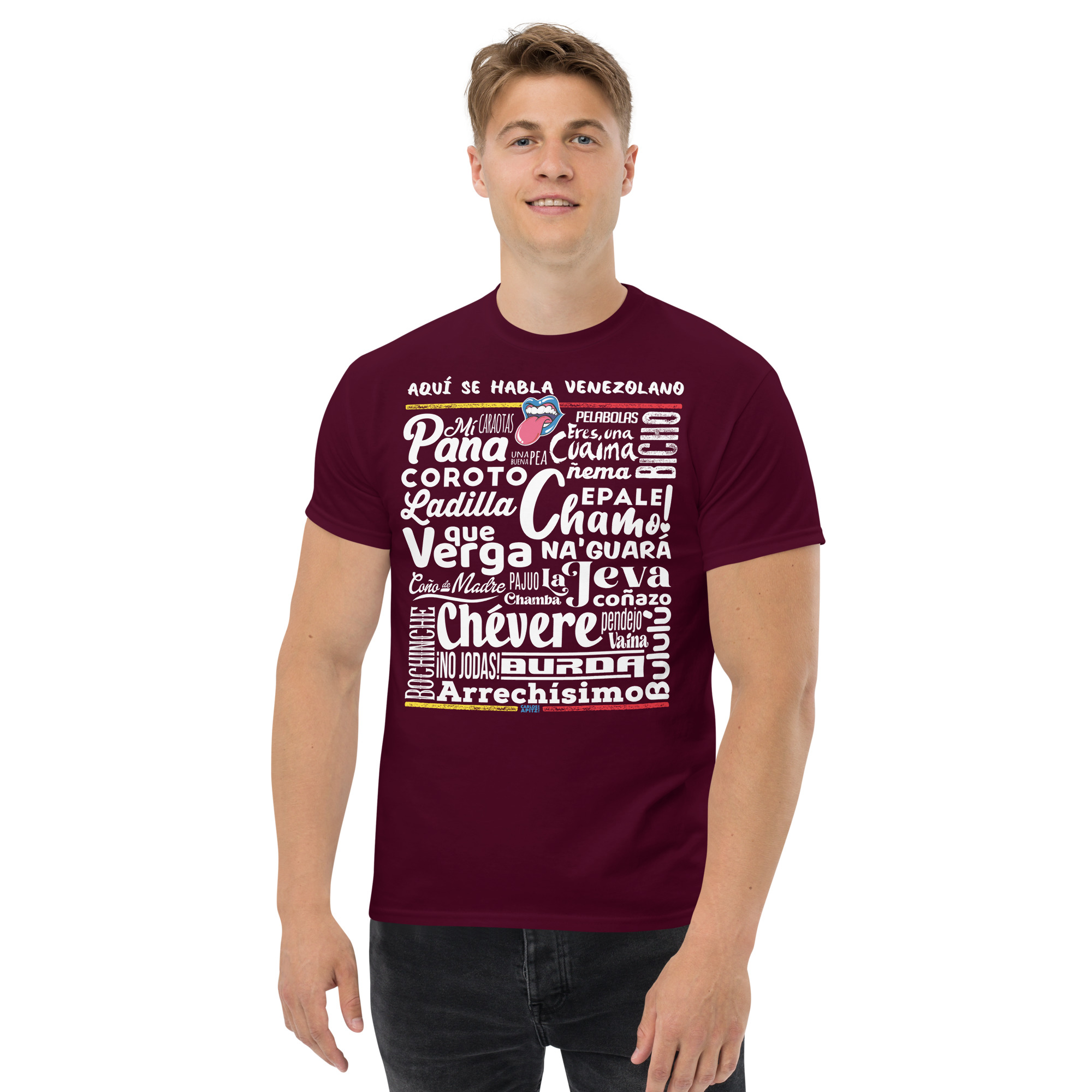Aquí hablamos venezolano – Unisex – classic tee-maroon-male-Carlos Apitz